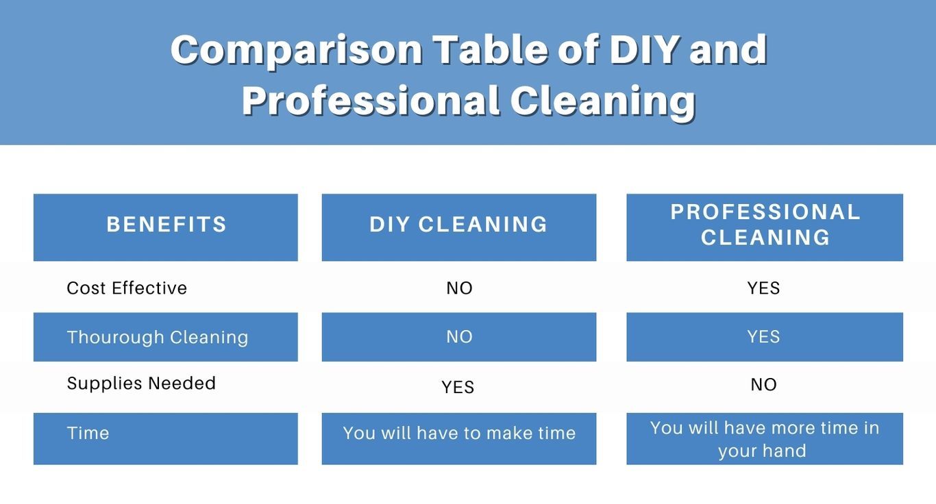 comparison table of diy and professional cleaning