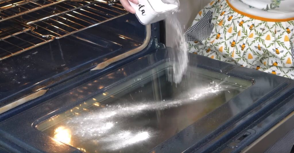 sprinkle baking soda on oven window