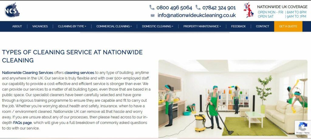 nationawide cleaning types of service